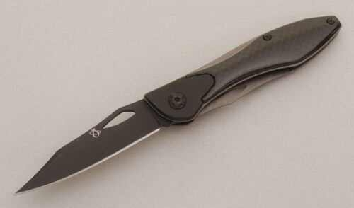 Mantis Knives MT-2ti Liner Lock Folder with High Polished Carbon Fiber handle material - Obverse Side - Item #KLC13357