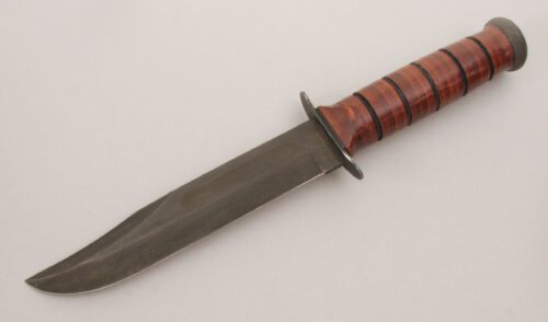 Ka-Bar Knives USMC Fighter with Stacked Leather Handle handle material - Obverse Side - Item #KLC13370