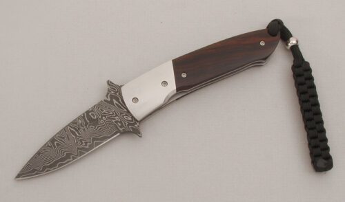 Ed VanHoy Folding Boot Knife with Desert Ironwood Scales handle material - Obverse Side - Item #KLC13373