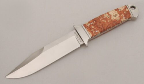 A.G. Russell Chute Knife with Pink Box Elder Burl Scales handle material - Obverse Side - Item #KLC13378