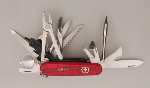 Victorinox Swisschamp XLT with Red Acrylic Handle Scales handle material - Obverse Side - Item #KLC13380