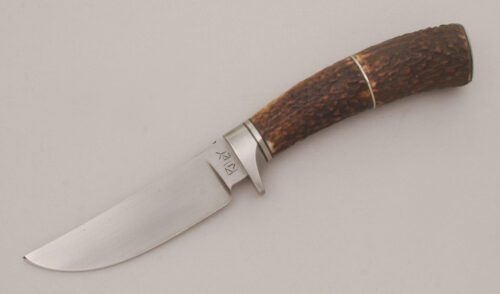 Dennis Riley Small Hunter with Two Piece Sambar Stag Handle handle material - Obverse Side - Item #KLC13410