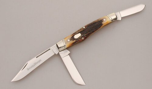 Schatt & Morgan Reverse Gunstock with Burnt Stag Handle Scales handle material - Obverse Side - Item #KLC13420