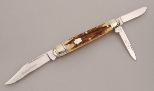 Schatt & Morgan 033198 Sleeveboard Whittler with Burnt Stag Handle Scales handle material - Obverse Side - Item #KLC13421