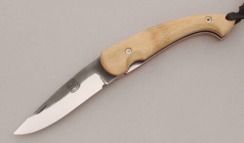 Citadel Knives Trident Linerlock Folder with Bamboo Wood Handle Scales handle material - Obverse Side - Item #KLC13428