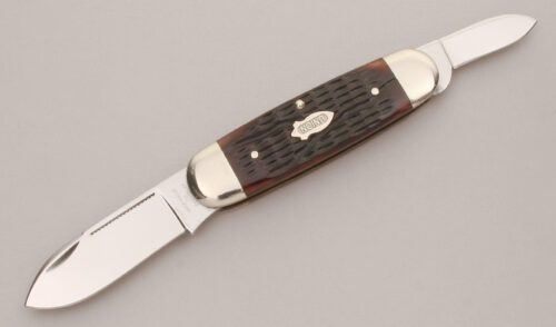 Ka-Bar Knives Union Razor Elephant Toe Nail with Antique Brown Jigged Bone handle material - Obverse Side - Item #KLC13443