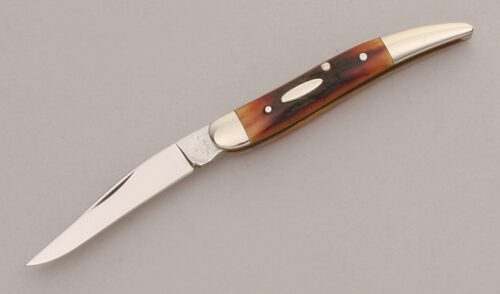 Queen Cutlery Baby Toothpick with Amber Stag Handle Scales handle material - Obverse Side - Item #KLC13446