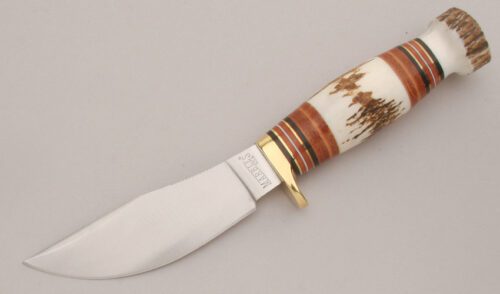 Marble's Knives Woodcraft with Stag & Leather Handle handle material - Obverse Side - Item #KLC13457