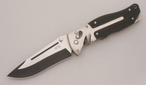Sog Knives FC01 Fatcat with Textured Kraton Scales handle material - Obverse Side - Item #KLC13470