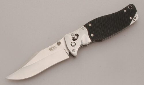 Sog Knives Tomcat 3.0 Arc Lock with Textured Black Kraton Scales handle material - Obverse Side - Item #KLC13473