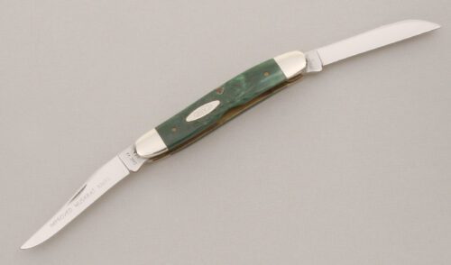 Case Cutlery Hawbaker's Special Muskrat with Green Jigged Bone Scales handle material - Obverse Side - Item #KLC13499