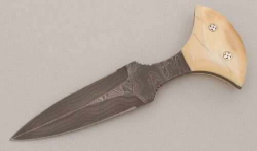 Barry Dawson Damascus Push Dagger with Mammoth Ivory Handle Scales handle material - Obverse Side - Item #KLC13510