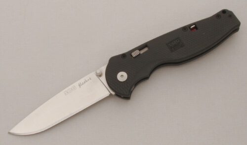 Sog Knives Flash II Assisted Open Folder with Textured Zytel Frame handle material - Obverse Side - Item #KLC13516