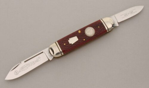 Schatt & Morgan 042265 NKCA 2004 Club Knife with Dark Red Jigged Bone Scales handle material - Obverse Side - Item #KLC13518