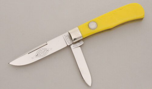 Great Eastern Cutlery 2012 NKCA Club Jumbo Trapper with Yellow Mica Pearl Scales handle material - Obverse Side - Item #KLC13521