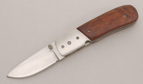 Frank Dilluvio Custom Linerlock Folder with Desert Ironwood Handle Scales handle material - Obverse Side - Item #KLC13524