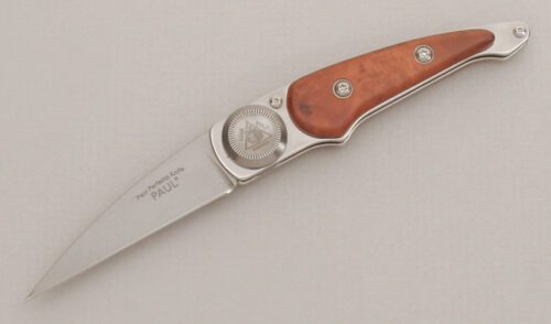 Lone Wolf Knives Paul Perfecto Axial Lock with Burl Wood Handle Scales handle material - Obverse Side - Item #KLC13525