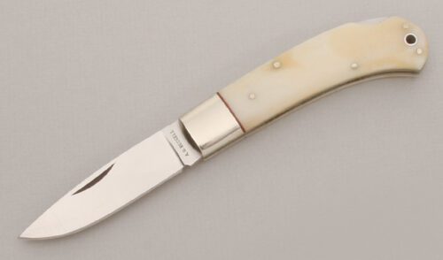 A.G. Russell Lockback Folder with Smooth Natural Bone Scales handle material - Obverse Side - Item #KLC13527