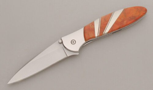 Kershaw Knives 1660 Leek Assisted Open with Apple Coral & Nickel Silver handle material - Obverse Side - Item #KLC13531