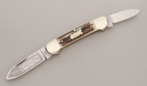 Bulldog Brand Knives Two Blade Canoe with Stag Handle Scales handle material - Obverse Side - Item #KLC13534