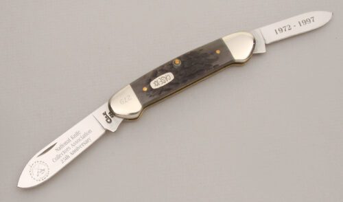 Case Cutlery NKCA 25th Anniversary Canoe with Gray Jigged Bone Scales handle material - Obverse Side - Item #KLC13540