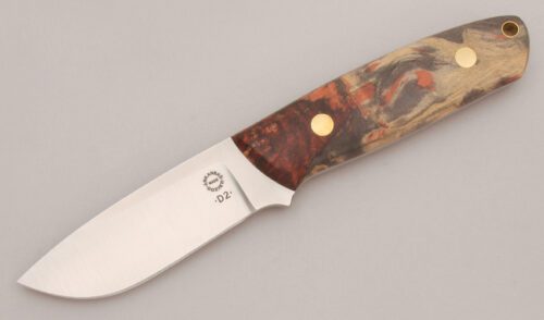 Dozier Knives Master Skinner with Red Box Elder Burl Wood Scales handle material - Obverse Side - Item #KLC13566