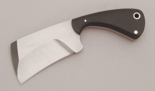 Ronnie Lyon Mini Cleaver with Black Paper Micarta Scales handle material - Obverse Side - Item #KLC13569