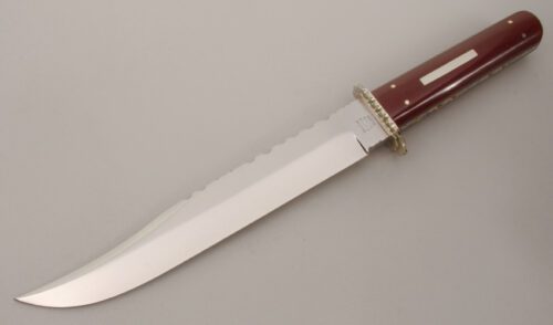 Graham Clayton Custom Bowie with Maroon Micarta Handle handle material - Obverse Side - Item #KLC13583