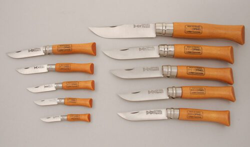 Opinel Knives 10 Knife Set with Beechwood Handles handle material - Obverse Side - Item #KLC13591