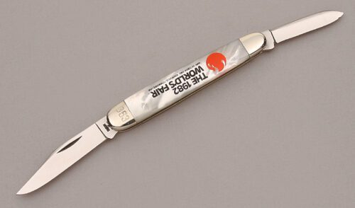 Case Cutlery 1982 World's Fair Folder with Mother of Pearl Scales handle material - Obverse Side - Item #KLC13615