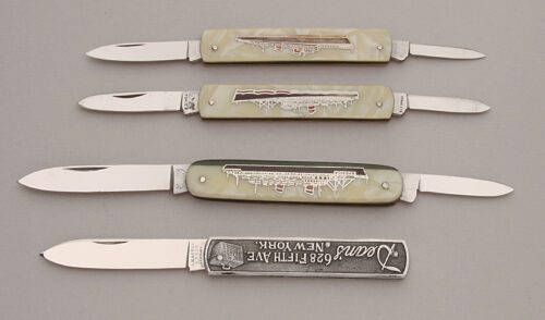 Kaufmann Cutlery Four Ship Pen Knives with Pearl Celluloid & Aluminum handle material - Obverse Side - Item #KLC13625
