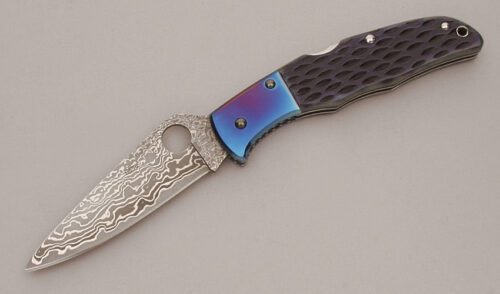 Spyderco Knives C10JBBP Endura Damascus with Blue Jigged Bone Scales handle material - Obverse Side - Item #KLC13659