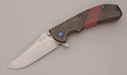 Zero Tolerance Knives 0560 Rick Hinderer Flipper with Carbon Fiber & Red C-Tek handle material - Obverse Side - Item #KLC13662