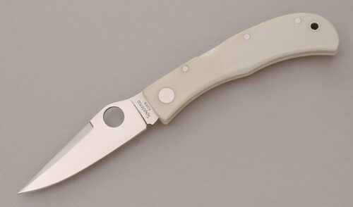 Spyderco Knives C34PWM Jess Horn II Lockback with White Micarta Handle Scales handle material - Obverse Side - Item #KLC13668