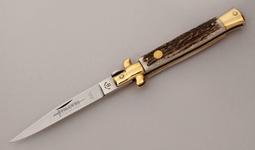 Kissing Crane KC 48 Stiletto Lockback with Stag Handle Scales handle material - Obverse Side - Item #KLC13684