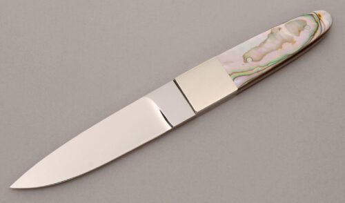 Jeff Morgan Boot Knife with Abalone Shell Handle Scales handle material - Obverse Side - Item #KLC13686