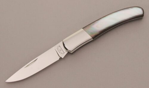 A.G. Russell Mediterranean Barlow Lockback with Black Lip Pearl Scales handle material - Obverse Side - Item #KLC13689