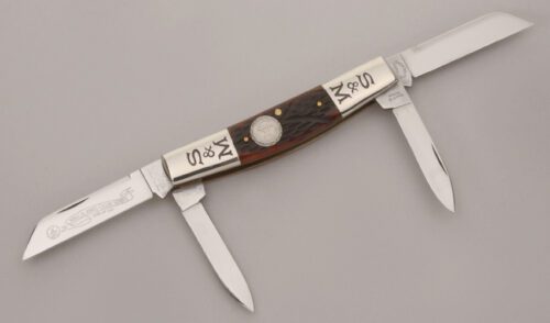 Schatt & Morgan 2005 NKCA Club Congress Knife with Brown Jigged Bone Scales handle material - Obverse Side - Item #KLC13692