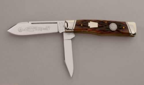 Schatt & Morgan 2007 NKCA Club Knife with Amber Worm Grooved Bone Scales handle material - Obverse Side - Item #KLC13693
