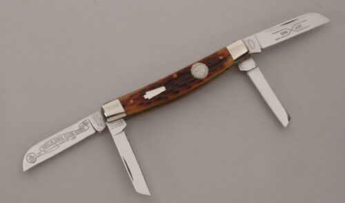 Schatt & Morgan 2002 NKCA Congress Knife with Brown Jigged Bone Scales handle material - Obverse Side - Item #KLC13694