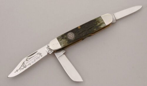 Case Cutlery 1987 NKCA Club Stockman with Green Jigged Bone Scales handle material - Obverse Side - Item #KLC13695