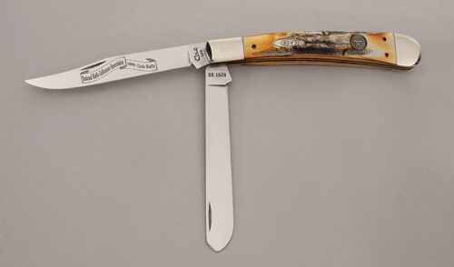 Case Cutlery 1995 NKCA Large Trapper with Stag Handle Scales handle material - Obverse Side - Item #KLC13696