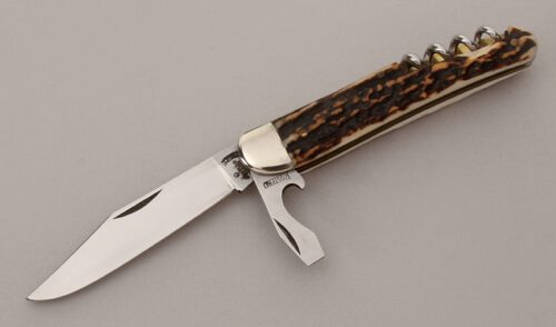 Hubertus Knives Bartenders Knife with Stag Handle Scales handle material - Obverse Side - Item #KLC13701