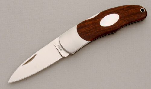Moki Knives Mid-Lock Folder with Desert Ironwood Handle Scales handle material - Obverse Side - Item #KLC13711