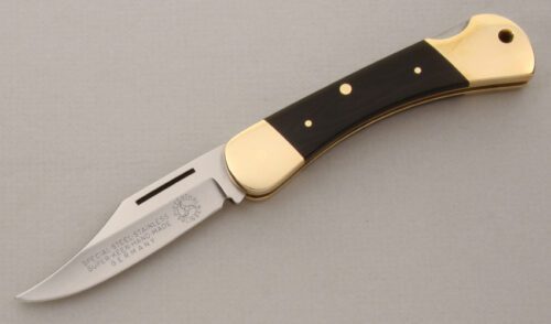 Diefenthal Knives Lockback Folder with Black Linen Micarta Scales handle material - Obverse Side - Item #KLC13717