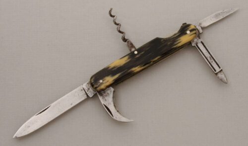 Unknown Maker Multi-Tool Folder with Cattle Horn Celluloid handle material - Obverse Side - Item #KLC13718