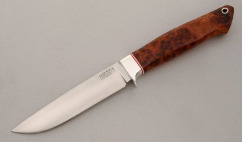 Bark River Knife & Tool Custom Knife with Amboyna Burl Wood Handle handle material - Obverse Side - Item #KLC13723