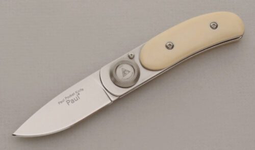 Lone Wolf Knives Paul Pocket Knife with Ivory Micarta Handle Scales handle material - Obverse Side - Item #KLC13727