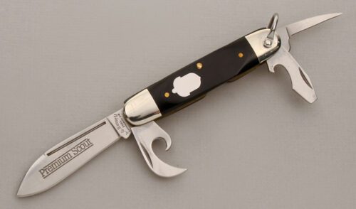 A.G. Russell Premium Scout Knife with Black Linen Micarta Scales handle material - Obverse Side - Item #KLC13736