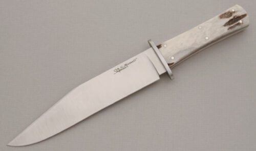 A.G. Russell Gold Field Bowie with Stag Handle Scales handle material - Obverse Side - Item #KLC13751